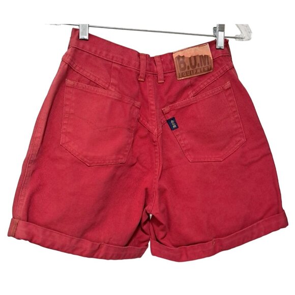 BUM Equipment Jean Shorts Red Denim High Waisted 23 inch Waist Juniors Size 7 Vi - Picture 2 of 8